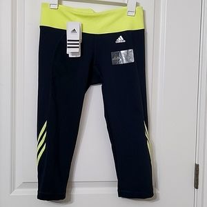adidas Girls Black & Neon Yellow Cropped Training Tights